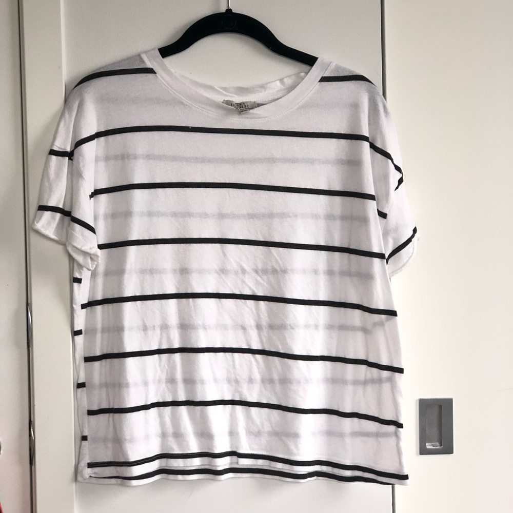 Zara White with Black Thin Stripes Boxy T-shirt